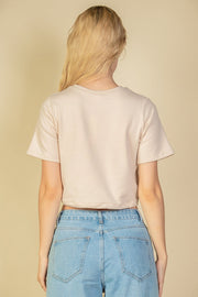 Cream White Cropped Crewneck Short-Sleeve Top | Soft Basic Tee | Casual Minimalist Crop T-Shirt