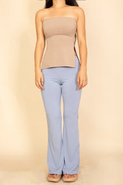 Nude Asymmetrical Split-Hem Tube Top | Stretchy Slim-Fit Bandeau | Trendy Minimalist Crop Top