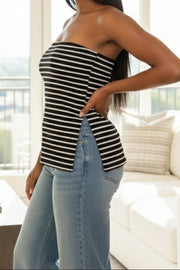 Striped Strapless Tube Top | Slim-Fit Stretchy Bandeau Top | Essential Casual Chic Piece